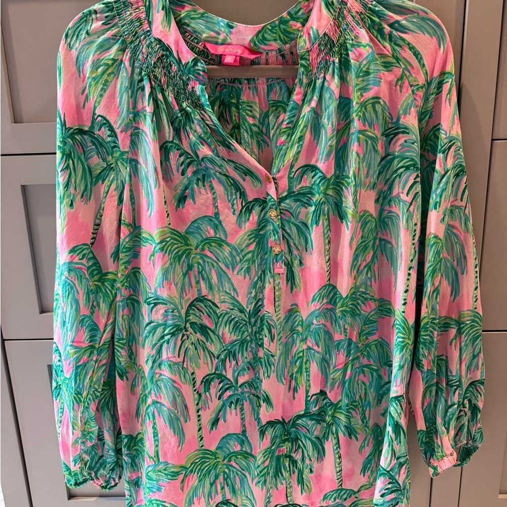 Tropical Palm Print Blouse